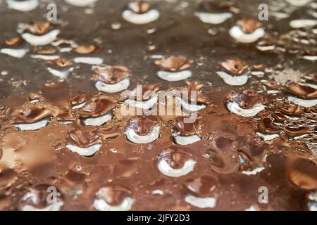 Texture of drops on glass cover with selective focus, background Stock Photo