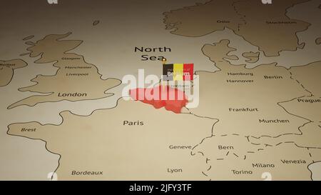 3D map illustration of Belgium with flag and coat of arms Stock Photo ...