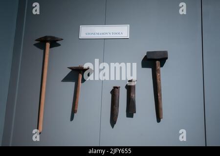 Ancient stonemasons tools for building and sculpting Stock Photo