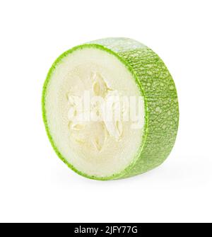Courgette or zucchini slice isolated on white background with clipping path. Vegan organic food and fresh cosmetic concept Stock Photo