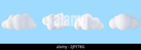 3D White Cloud Set Isolated on Blue Stock Vector