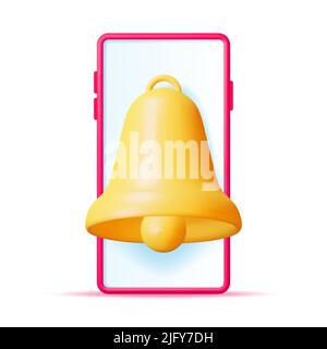 3D Mobile Phone with Ringing Bell Isolated Stock Vector