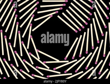 Abstract spiral background made from matchsticks on black Stock Photo