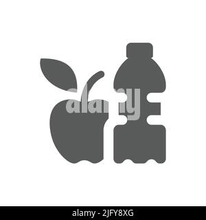 Apple and water bottle, food and drink icon. Healthy eating filled vector symbol. Stock Vector