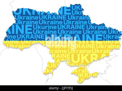 Map Of Ukraine Composed Of The Shape Of The land, The Country Name, And The Colors Of The National Flag. Vector Illustration. Stock Vector