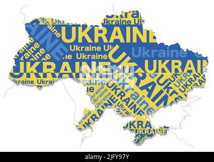 Map Of Ukraine Composed Of The Shape Of The land, The Country Name, And The Colors Of The National Flag. Vector Illustration. Stock Vector