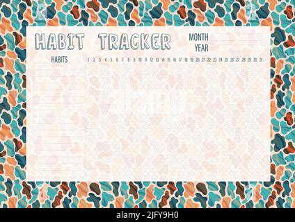 Habit tracker template for monthly.Planner checklist ready to print.Calendar table of habits for every day. Stock Vector