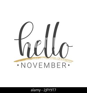 Hello November hand drawn text. Vector calligraphy lettering Ink ...