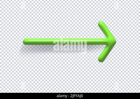 Green Arrow right. 3d colorful arrow for web design. Realistic pointer to select correct target. Trade infographic. Creative concept design in cartoon Stock Vector