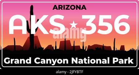 Vehicle license plates marking in Arizona in United States of America, Car plates.Vehicle license numbers of different American states. Stock Vector