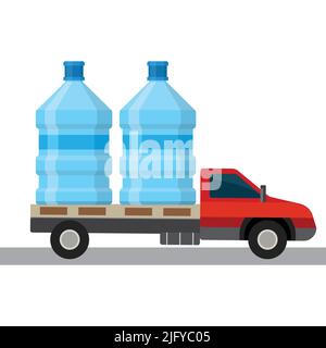 Truck with two gallons of water, water delivery concept Stock Vector