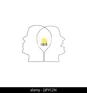 Intersected heads with flashlight in the middle Stock Vector