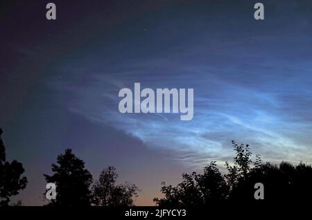 Noctilucent Clouds in July 2022, about Bavaria. Germany.