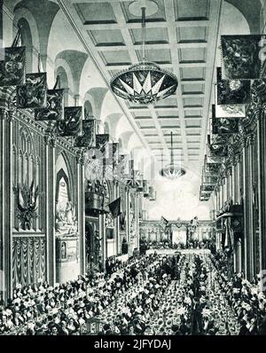 Queen Victoria attending the Lord Mayor's Banquet at the Guildhall, 9th November 1837. By Thomas Dighton. This was Queen Victoria's first public appearance after her accession to the throne. Stock Photo