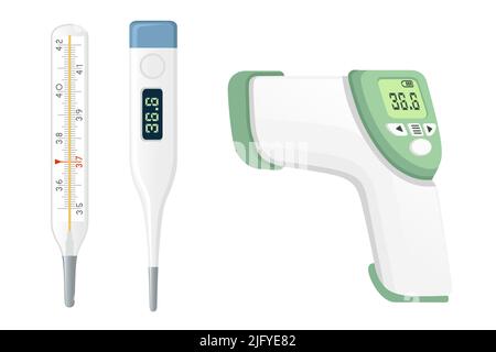 Set of Modern electrical thermometer and classic mercury thermometer vector illustration on white background Stock Vector