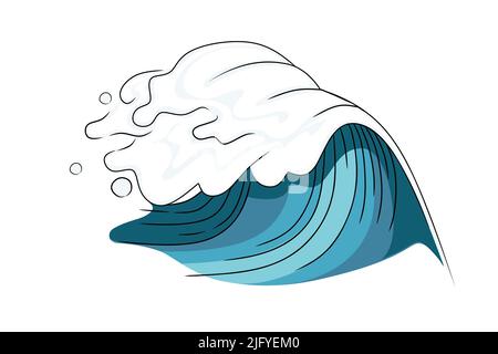 Hand drawn style Tsunami wave big blue sea wave in sketchy style vector illustration sketch design on white background Stock Vector