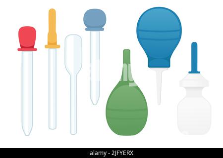 Collection of enema and pipettes medical instruments vector illustration on white background Stock Vector