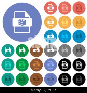 Book file type multi colored flat icons on round backgrounds. Included white, light and dark icon variations for hover and active status effects, and Stock Vector