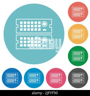 Rack servers outline flat white icons on round color backgrounds Stock Vector