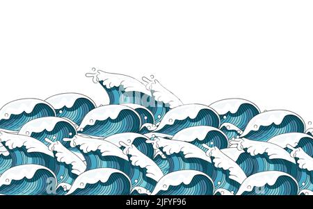 Hand drawn style Tsunami wave big blue sea wave in sketchy style vector illustration sketch design on white background Stock Vector