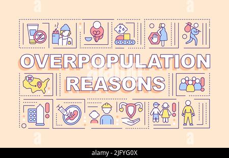 Overpopulation reasons word concepts orange banner Stock Vector