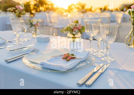 Served banquet table on street Stock Photo