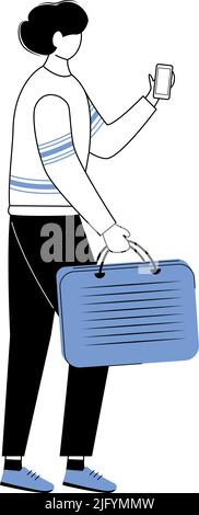 Busy young man with smartphone overuse semi flat color vector character Stock Vector