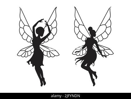 Collection of silhouettes of an Afro fairy woman.  Stock Vector