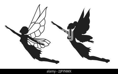 Collection of silhouettes of an Afro fairy woman.  Stock Vector