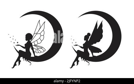 Collection of silhouettes of an Afro fairy woman.  Stock Vector