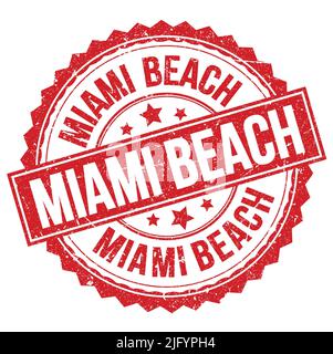 MIAMI BEACH text written on red round stamp sign Stock Photo