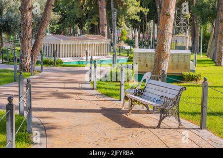 30 May 2022, Antalya, Turkey: Various buildings with magnificent historical turkish architecture in the form of reduced-size models in the Dokuma Mini Stock Photo