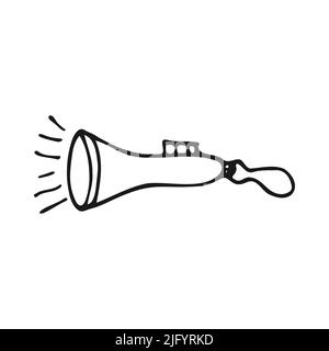 Electric lantern in doodle style. Battery operated lighting fixture for travel and camping. Black and white vector outline illustration. Stock Vector