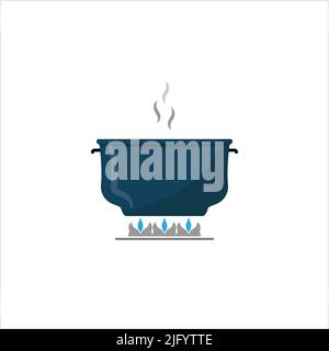 Pan Heating Icon, Frying Pan On Fire Icon Vector Art Illustration Stock Vector