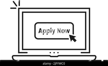 apply now button in thin line laptop Stock Vector