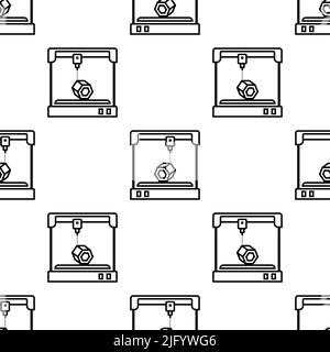 3d Printer Icon Seamless Pattern, 3 Printing Icon Vector Art Illustration Stock Vector
