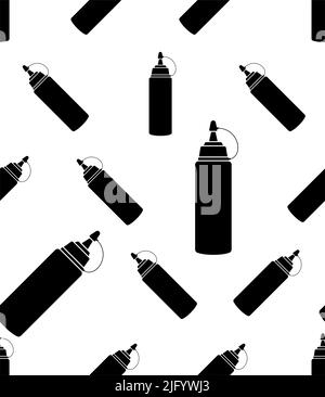 Condiment Bottle Seamless Pattern, Squeeze Squirt Bottle Vector Art Illustration Stock Vector