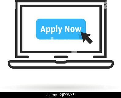 blue apply now button in linear laptop Stock Vector