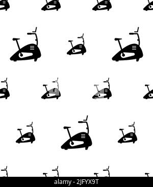 Exercise Bike Icon Seamless Pattern, Stationary Bike, Exercise Bicycle Icon Vector Art Illustration Stock Vector