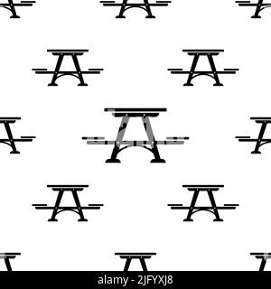Picnic Table Icon Seamless Pattern, Picnic Bench Icon Vector Art Illustration Stock Vector