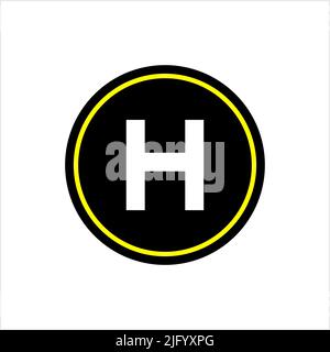 Helipad Icon, Helicopter Landing Pad, Area, Platform, H Letter, Vector Art Illustration Stock Vector