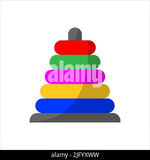 Pyramid Toy Icon, Kids Children Stackable Ring Toy Vector Art Illustration Stock Vector