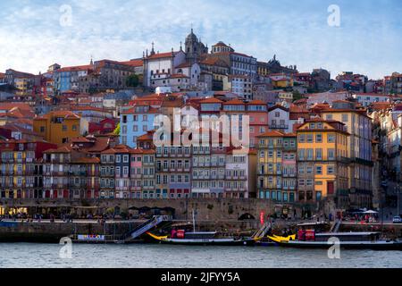 The view over the Douro River looking towards the Ribeira district of Porto, UNESCO World Heritage Site, Porto, Portugal, Europe Stock Photo