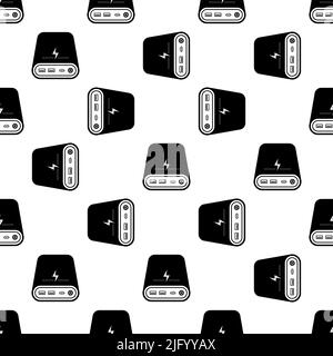 Power Bank Icon Seamless Pattern, Portable Battery Bank To Charge Usb Device Like Cell, Tablet, Watch Vector Art Illustration Stock Vector