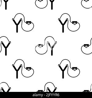 Slingshot Icon Seamless Pattern, Catapult Ging Hand Powered Y Shaped Projectile Weapon Vector Art Illustration Stock Vector