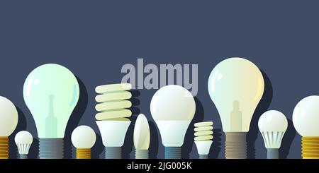 Glass electric light bulb. Lighting device. Energy Saving Technologies. Bottom seamless horizontal composition border. Vector Stock Vector