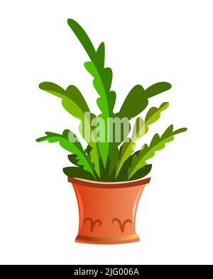 Exotic Indoor plants and flowers. In ceramic pots. Homemade beautiful herbs. Isolated on white background. Cartoon fun style. Vector Stock Vector