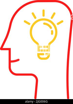 thin line light bulb in human head Stock Vector