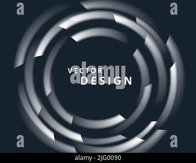 Abstract background with spiral circle of white shapes on black backdrop. Vector illustration Stock Vector