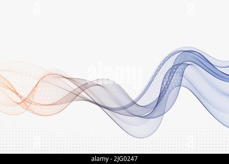 Abstract vector motion of smooth light wave. Curved rainbow lines with halftone effect. Stock Vector